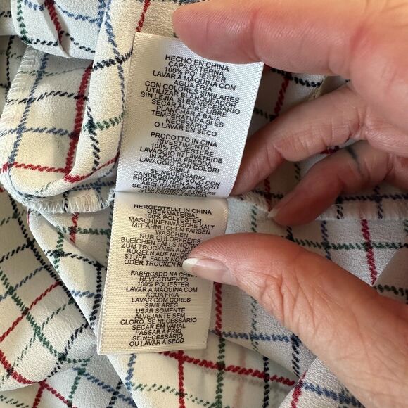 Joie White Red Blue Black & Green Plaid Front Button Pockets Long Sleeve Shirt L - Picture 9 of 13